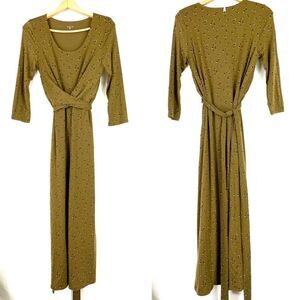 Garnet Hill Tie Waist Long Sleeve Easy Knit Dress Mustard Floral size small